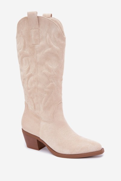 Women's High Heeled Light Beige Cowboy Boots Wesly 2