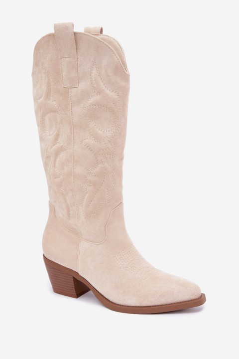 Women's High Heeled Light Beige Cowboy Boots Wesly