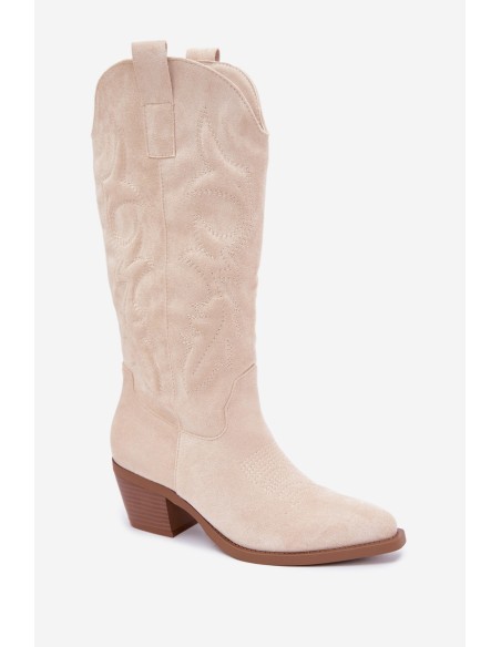 Women's High Heeled Light Beige Cowboy Boots Wesly