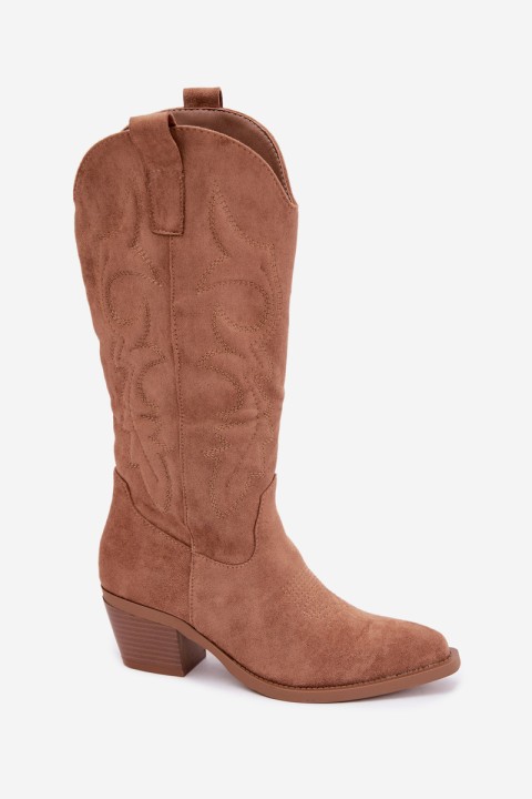 Women's Leather Cowboy Boots with Heel Camel Wesly