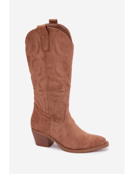 Women's Leather Cowboy Boots with Heel Camel Wesly