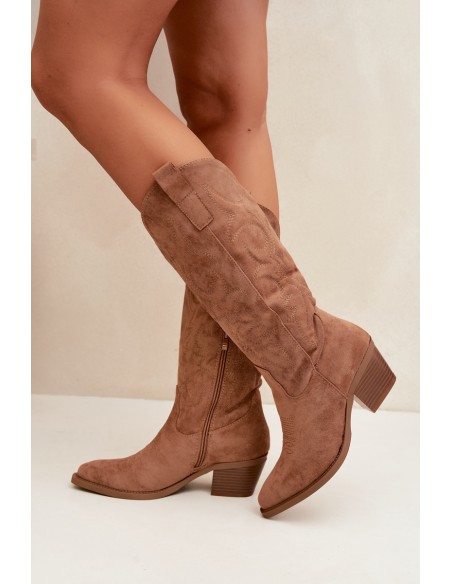 Women's Leather Cowboy Boots with Heel Camel Wesly