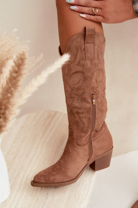 Women's Leather Cowboy Boots with Heel Camel Wesly