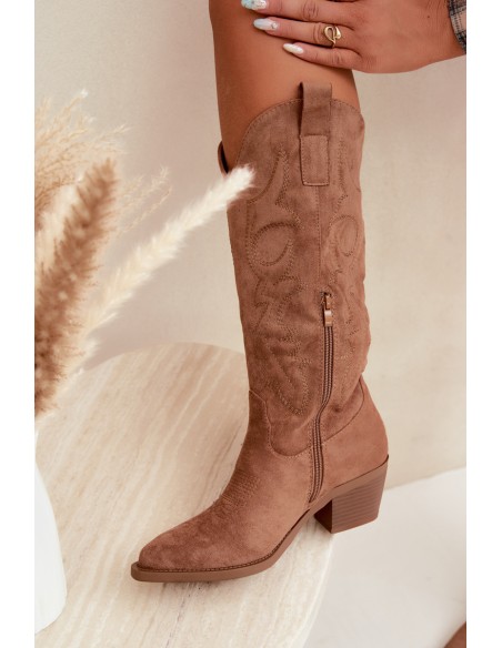 Women's Leather Cowboy Boots with Heel Camel Wesly