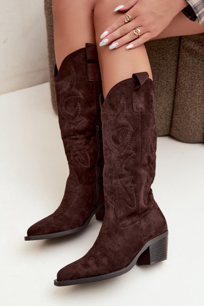 Women's Chocolate Brown Heel Cowboy Boots Wesly