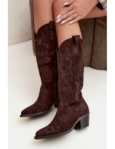 Women's Chocolate Brown Heel Cowboy Boots Wesly