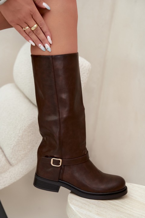 Women's Insulated Chocolate Brown Boots With Buckle Elland