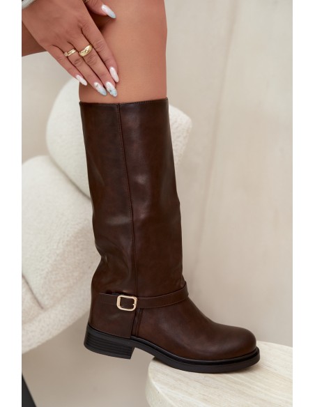 Women's Insulated Chocolate Brown Boots With Buckle Elland
