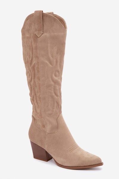 Women's Beige Cowboy Boots With Heel Glenor 2
