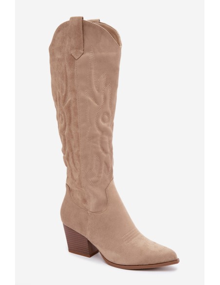 Women's Beige Cowboy Boots With Heel Glenor