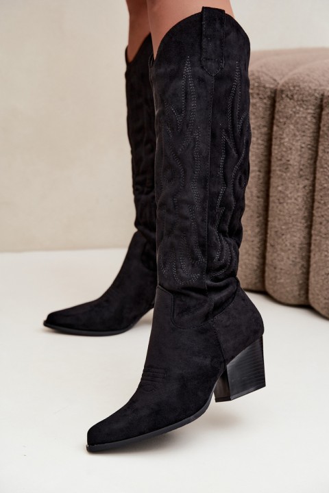 Women's Black High Heel Cowboy Boots Glenor