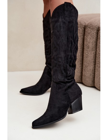 Women's Black High Heel Cowboy Boots Glenor