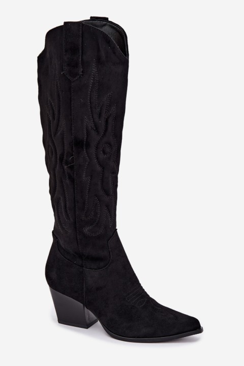 Women's Black High Heel Cowboy Boots Glenor