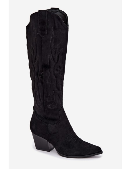 Women's Black High Heel Cowboy Boots Glenor