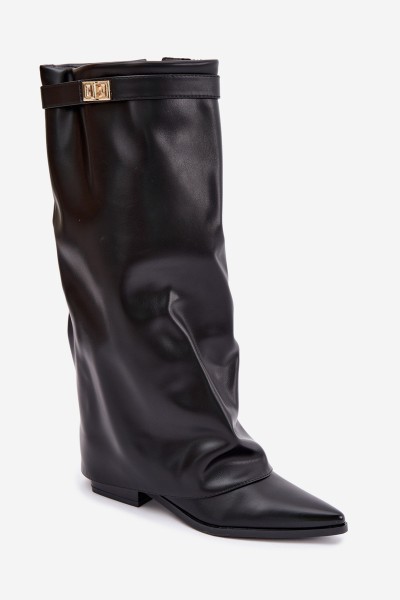 Women's Boots With Turned Shaft Low Heel Eco Leather Black Gisellea 2
