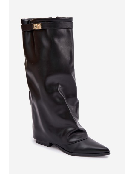 Women's Boots With Turned Shaft Low Heel Eco Leather Black Gisellea