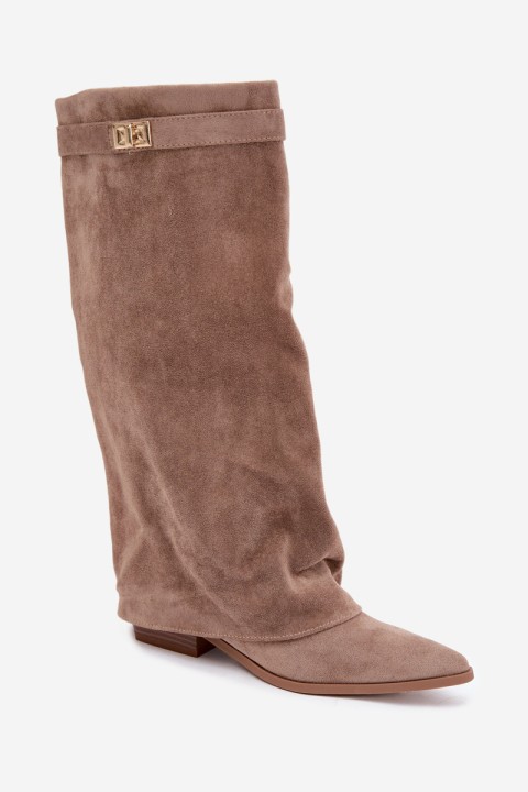 Women's Boots With Turned Cuff On Low Heel Eco Suede Dark Beige Gisellea