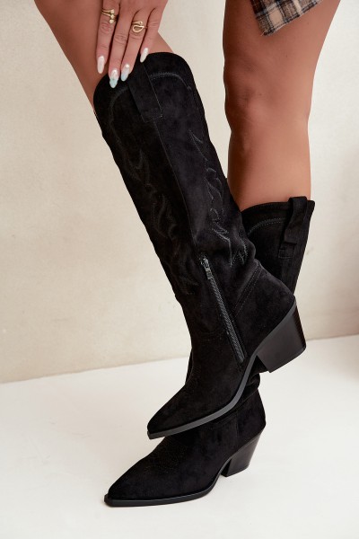 Women's Black High Heel Cowboy Boots Glenor