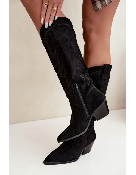 Women's Black High Heel Cowboy Boots Glenor