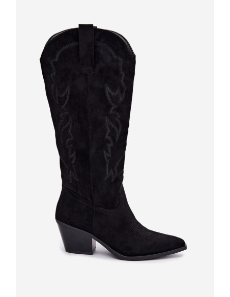 Women's Black High Heel Cowboy Boots Glenor