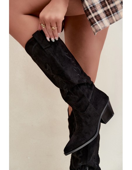 Women's Black High Heel Cowboy Boots Glenor