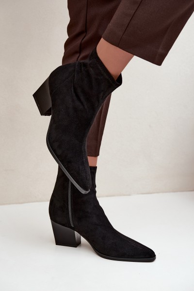 Women's Ankle Boots With Sloped Heel And Zipper Black Atina