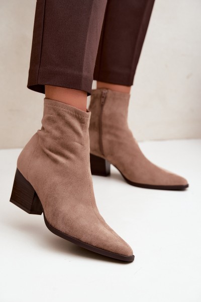 Women's Ankle Boots With Sloped Block Heel And Zipper Dark Beige Atina