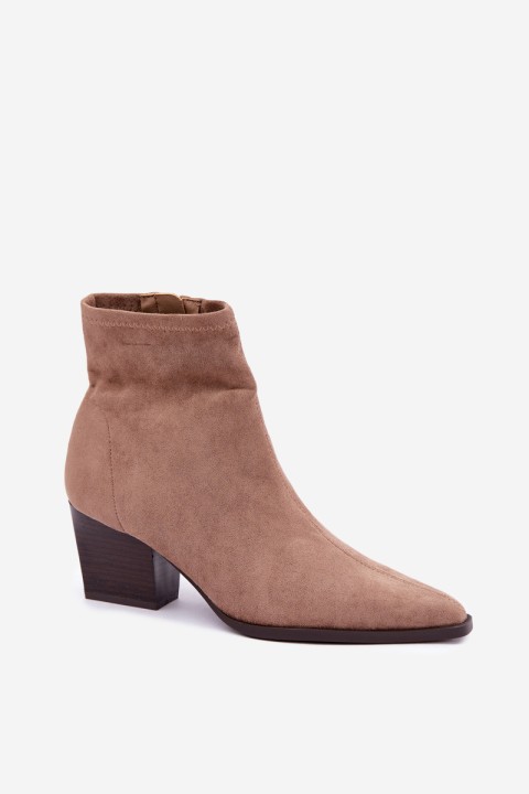 Women's Ankle Boots With Sloped Block Heel And Zipper Dark Beige Atina