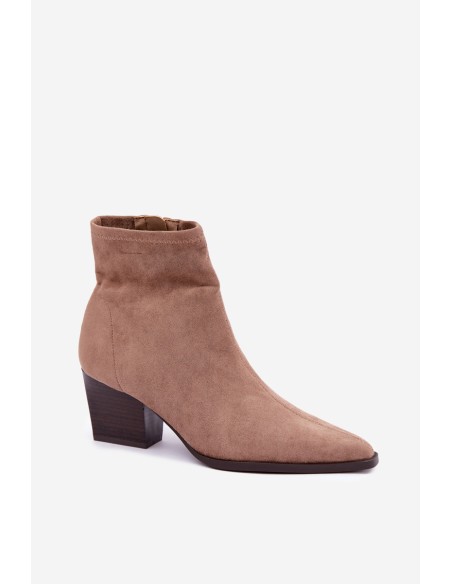 Women's Ankle Boots With Sloped Block Heel And Zipper Dark Beige Atina