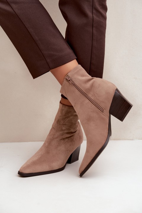 Women's Ankle Boots With Sloped Block Heel And Zipper Dark Beige Atina