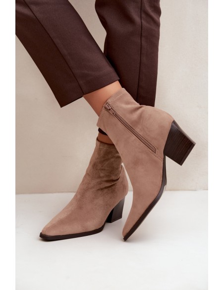 Women's Ankle Boots With Sloped Block Heel And Zipper Dark Beige Atina