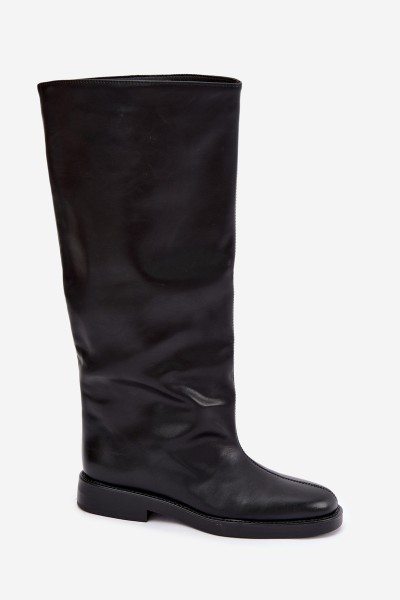 Women's Flat Heel Black Decoratively Seamed Boots Gresa 2