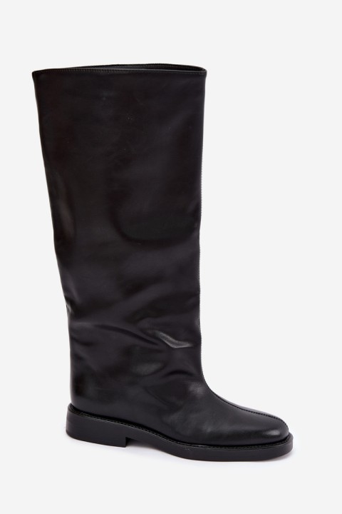 Women's Flat Heel Black Decoratively Seamed Boots Gresa