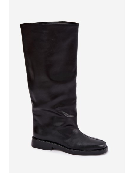 Women's Flat Heel Black Decoratively Seamed Boots Gresa