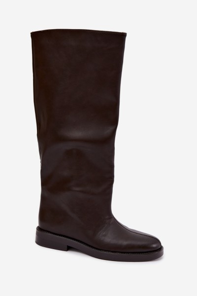 Women's Flat Heel Boots With Decorative Stitching Chocolate Gresa 2