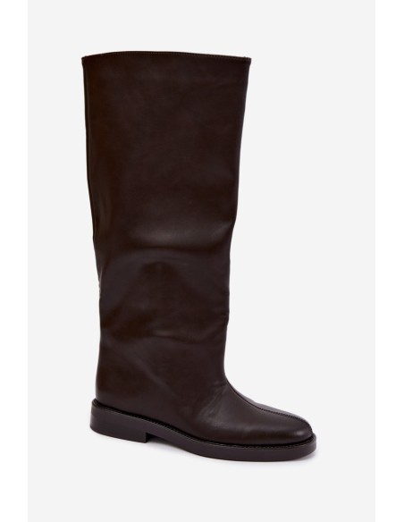 Women's Flat Heel Boots With Decorative Stitching Chocolate Gresa