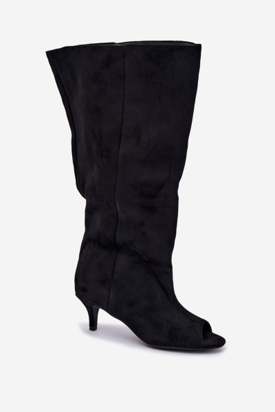 Black High Boots with Open Toes and Heel Henya