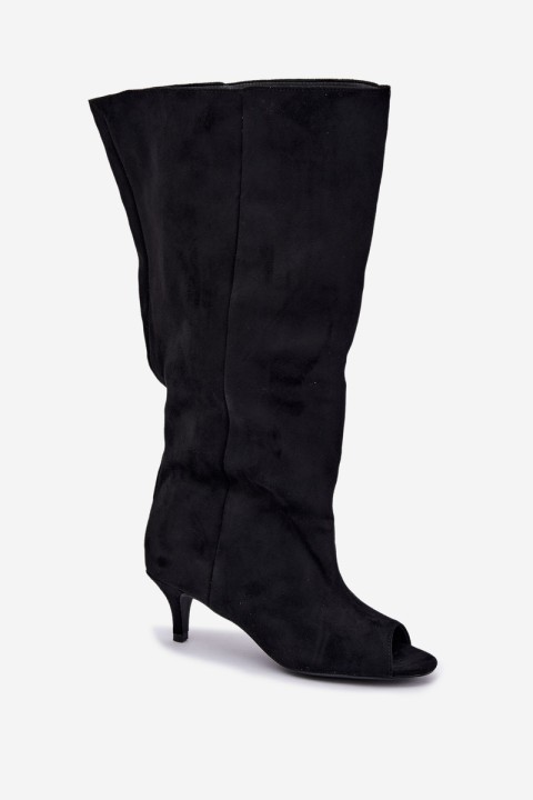 Black High Boots with Open Toes and Heel Henya