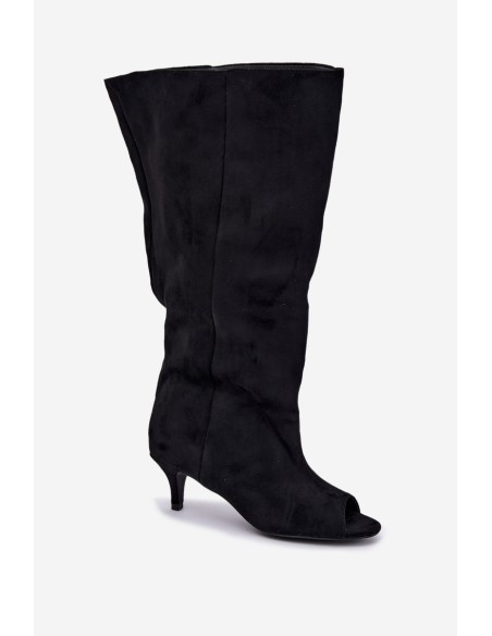 Black High Boots with Open Toes and Heel Henya