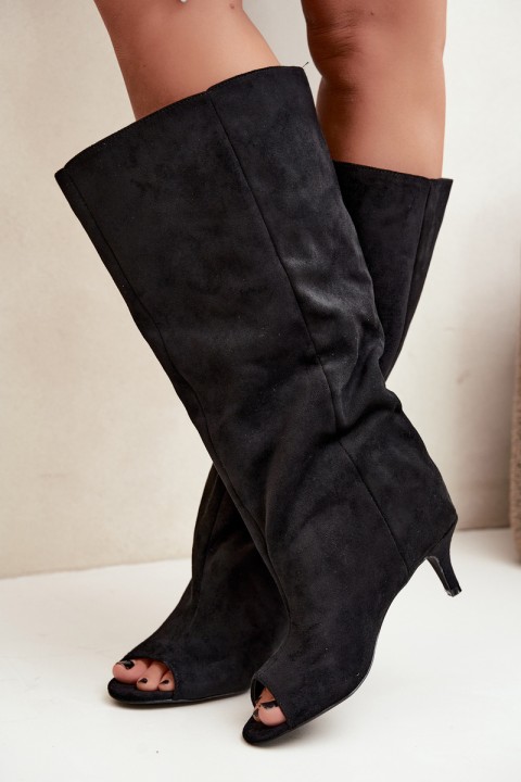 Black High Boots with Open Toes and Heel Henya
