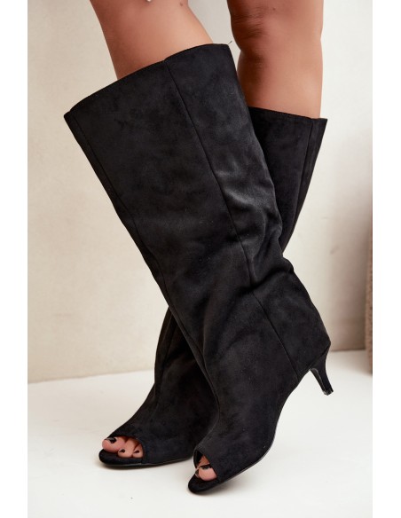 Black High Boots with Open Toes and Heel Henya