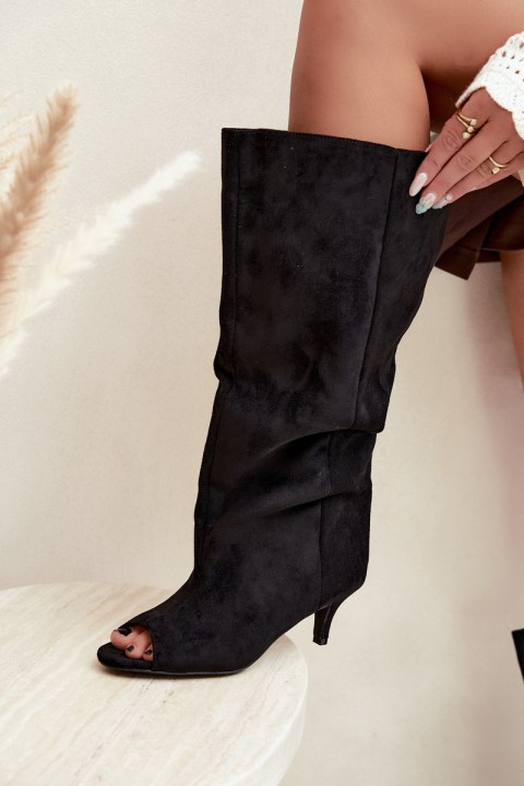 Black High Boots with Open Toes and Heel Henya