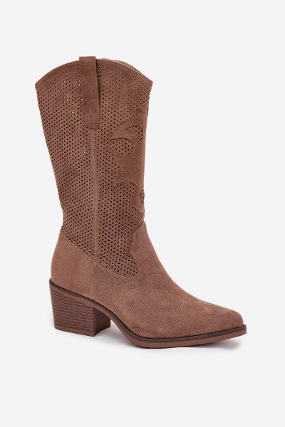 Openwork Cowboy Boots Women's Heeled Dark Beige Olivette 2