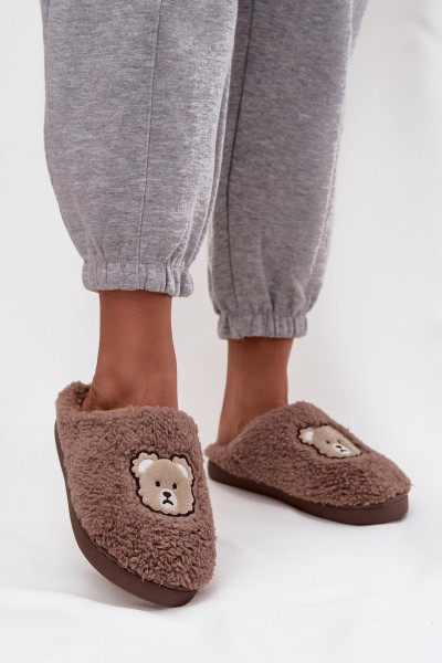 Women slippers with fleece type lamb and teddy bears chocolate Temiena