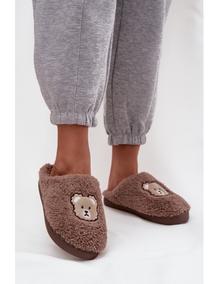 Women slippers with fleece type lamb and teddy bears chocolate Temiena