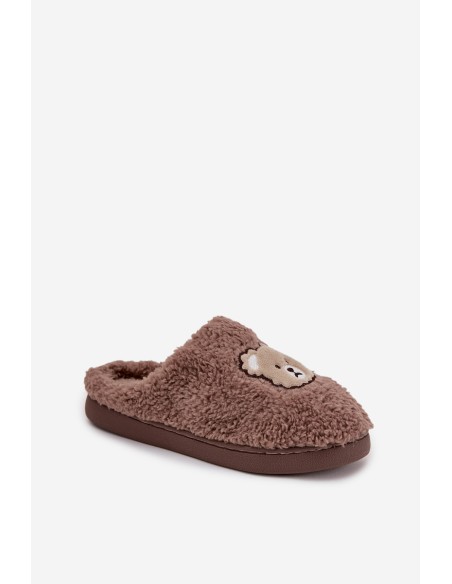 Women slippers with fleece type lamb and teddy bears chocolate Temiena