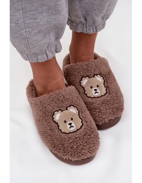 Women slippers with fleece type lamb and teddy bears chocolate Temiena
