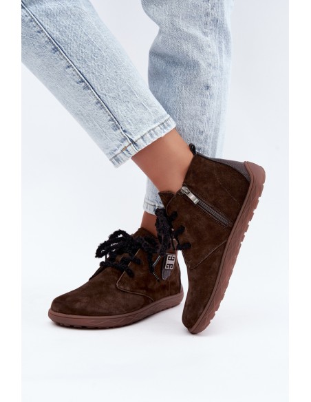 Women's Leather Suede Barefoot Chocolate Loafers Abera