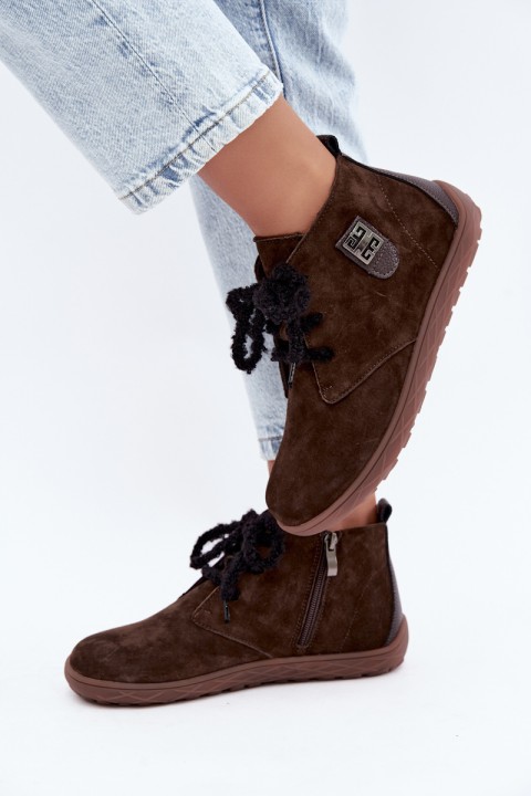 Women's Leather Suede Barefoot Chocolate Loafers Abera