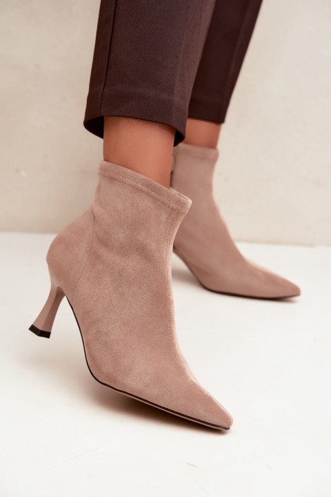 Women's Slim Heel Ankle Boots With Stitching Beige Clancy